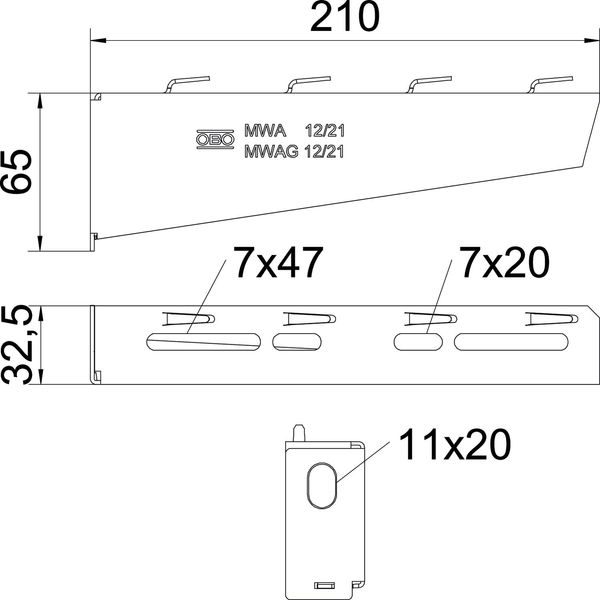 MWAG 12 21 A2 Wall and support bracket for mesh cable tray B210mm image 2