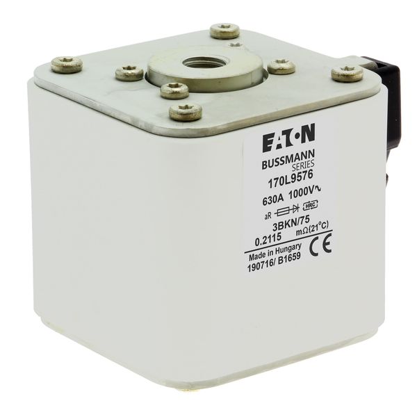 Fuse-link, high speed, 630 A, AC 1000 V, Size 3, 76 x 92 x 75 mm, aR, IEC, single indicator image 10