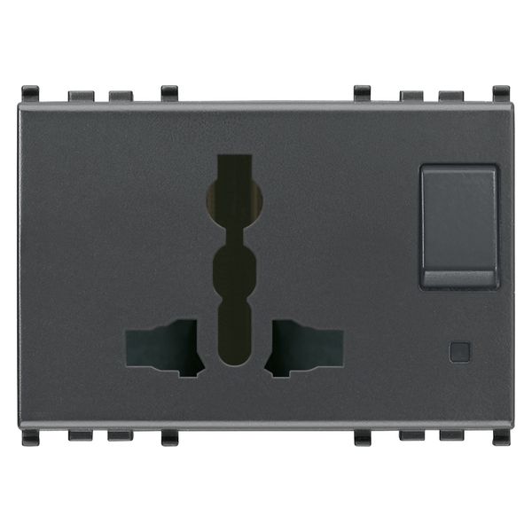 2P+E 13A SICURY multi-outlet+switch grey image 1