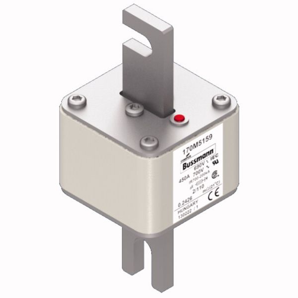 Fuse-link, high speed, 450 A, AC 690 V, DIN 2, 61 x 61 x 108 mm, aR, DIN, IEC, single indicator, 110 mm centres image 2