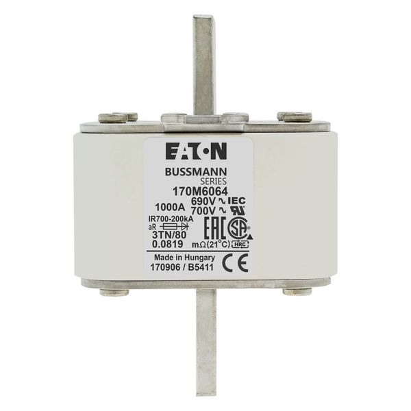 Fuse-link, high speed, 1000 A, AC 690 V, DIN 3, 76 x 90 x 109 mm, aR, DIN, IEC, single indicator image 7