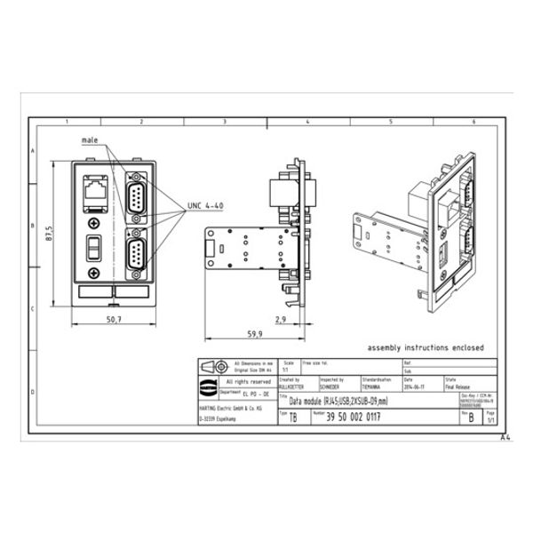 Data module (RJ45;USB;2XSUB-D9,mm) image 1