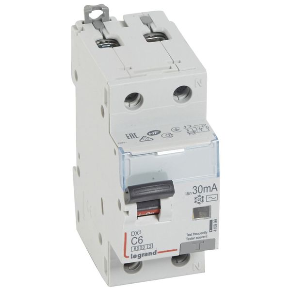 RCBO - DX³ 6000 -10 kA -1P+N-230 V~ -6 A -30 mA -AC type -N right hand image 1