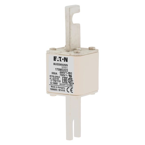 Fuse-link, high speed, 550 A, AC 690 V, compact DIN 1, 45 x 58 x 134 mm, aR, DIN, IEC, single indicator, 80 mm centres image 6