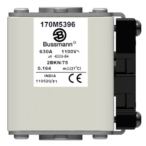 Fuse-link, high speed, 630 A, AC 1100 V, size 2, 61 x 75 x 77 mm, aR, IEC, UL, single indicator image 1