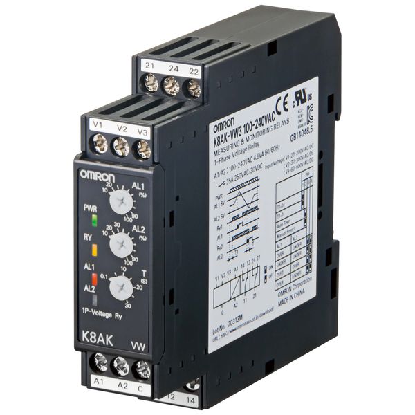 Monitoring relay 22.5mm wide, Single phase over or under voltage 1 to K8AK0017H image 2