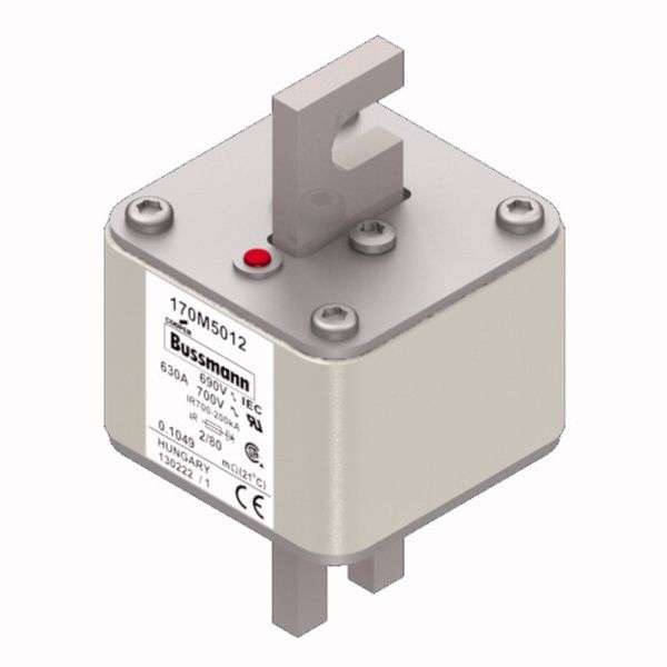 Fuse-link, high speed, 630 A, AC 690 V, DIN 2, 61 x 61 x 108 mm, aR, DIN, IEC, single indicator, 80 mm centres image 3