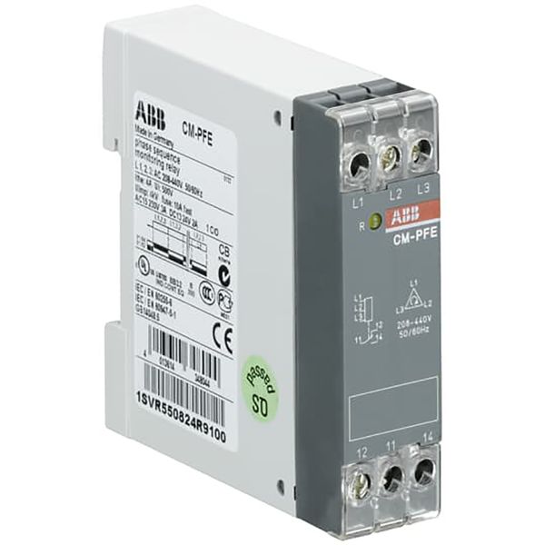 CM-PFE Phase sequence monitoring relay 1c/o, L1-L2-L3=208-440VAC image 1