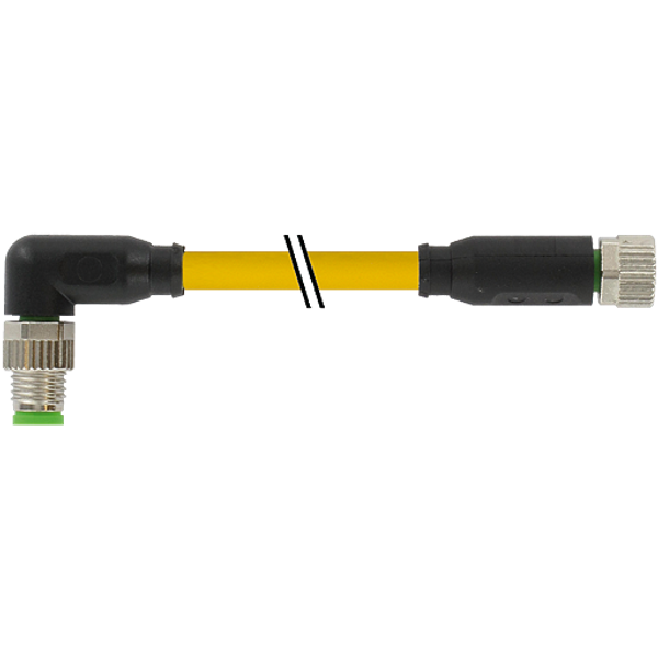 M8 male 90° / M8 female 0° A-cod. PUR 4x0.25 ye UL/CSA+drag ch. 2m image 1