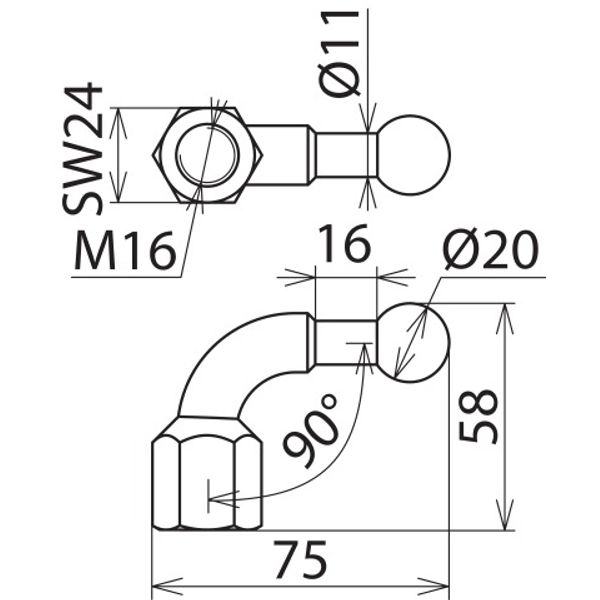 Fixed ball point D 20mm angled (90°) with M16 female thread image 2