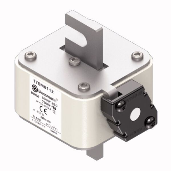 Fuse-link, high speed, 800 A, AC 690 V, DIN 3, 76 x 92 x 109 mm, aR, DIN, IEC, single indicator image 2