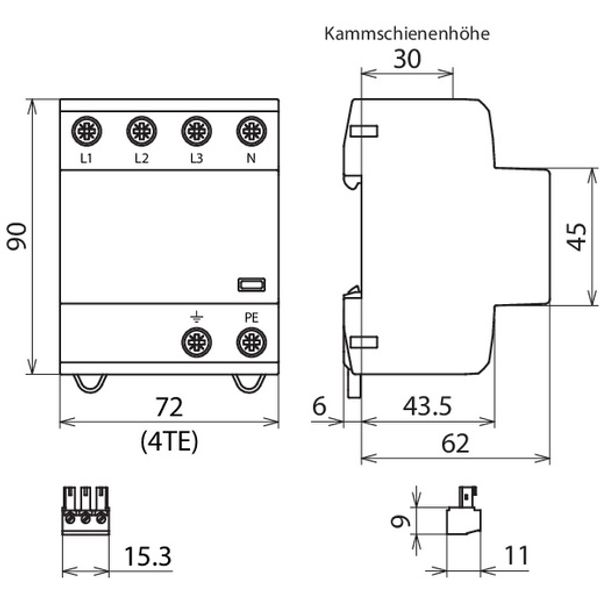 Appl.-opt. combined arrester DEHNshield type 1+2 f. 3-phase TT a. TN-S image 2