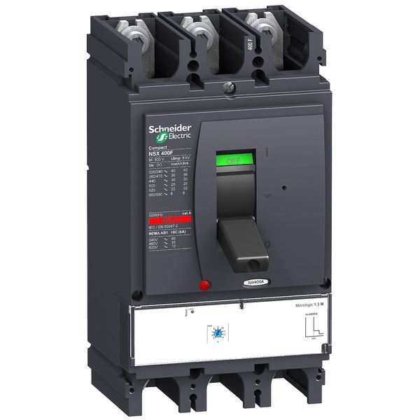 circuit breaker ComPact NSX400N, 50 kA at 415 VAC, MicroLogic 1.3 M trip unit 320 A, 3 poles 3d image 3