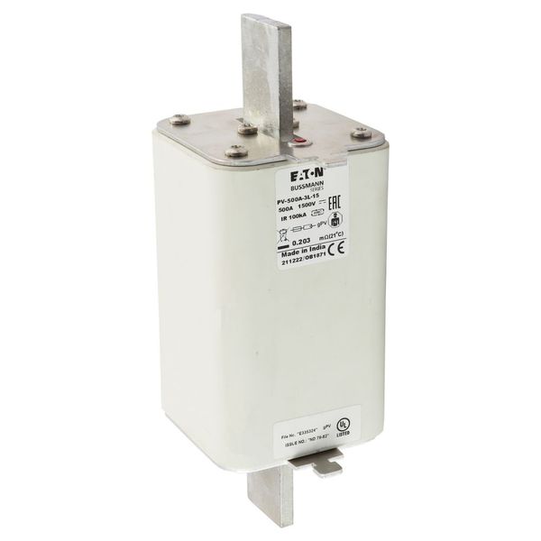 Fuse-link, high speed, 500 A, DC 1500 V, 3L, 75 x 205 mm, gPV, IEC, UL, with indicator image 18