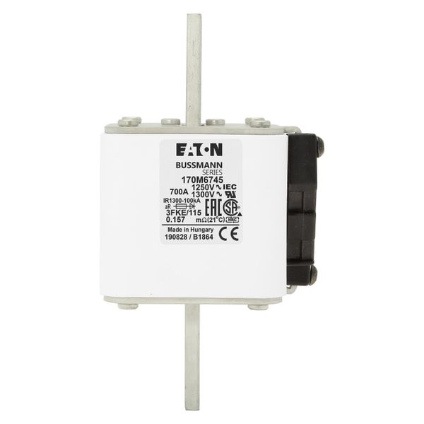 Fuse-link, high speed, 700 A, AC 1250 V, size 3, 76 x 92 x 159 mm, aR, IEC, UL, single indicator image 16