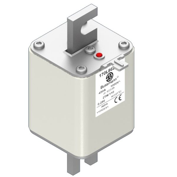 Fuse-link, high speed, 450 A, AC 1000 V, Size 2, 61 x 75 x 141 mm, aR, DIN, IEC, single indicator image 3