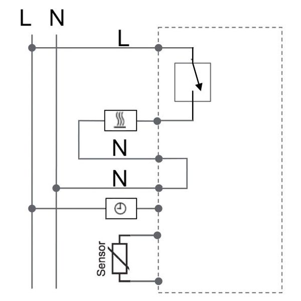 UP controller 5-30C with limiter function. 10-40C, RAL9016 matt 55x55, AC 230V, 16 A 1 NO contact, PWM / 2 point control, switch, TA, display, sensor image 4