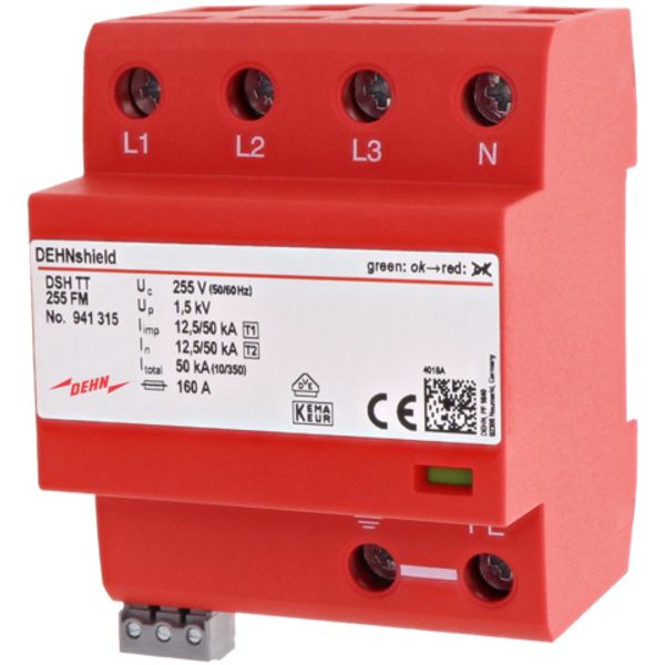 Appl.-opt. combined arrester DEHNshield type 1+2 f. 3-phase TT a. TN-S image 1