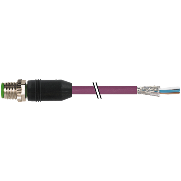 M12 male 0° A-cod. with cable PUR AWG24+22 shielded vt +drag ch. 30m image 1