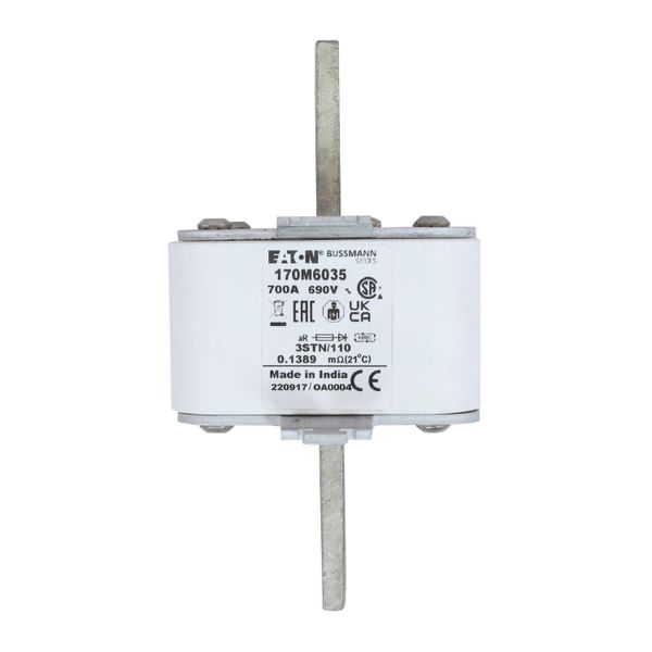 Fuse-link, high speed, 700 A, AC 690 V, size 3, 76 x 90 x 141 mm, aR, IEC, single indicator image 11