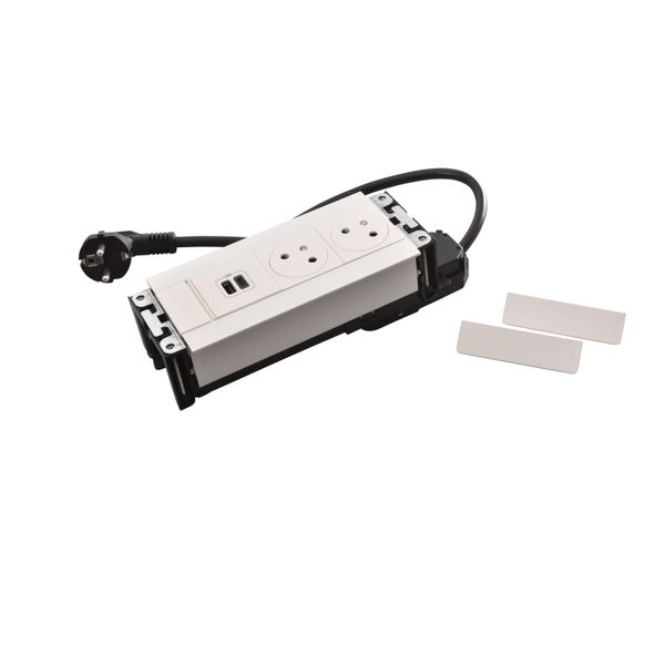 Incara Multilink horizontal version for furniture equipped with 2 2P+E sockets and 1 USB Type-A+Type-C charger - white image 1