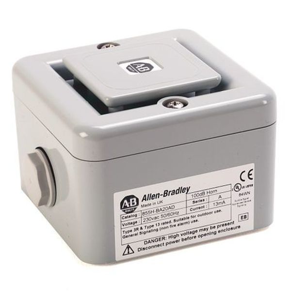 Allen-Bradley 855H-BD30ED 855H Industrial Horn, 10-30V DC, 126 dB / 45 tone gray, Standard Base - Back feed or conduit feed image 1