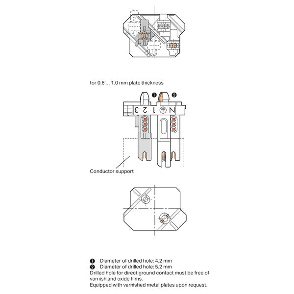 Female connector with direct ground contact with snap-in mounting feet image 2