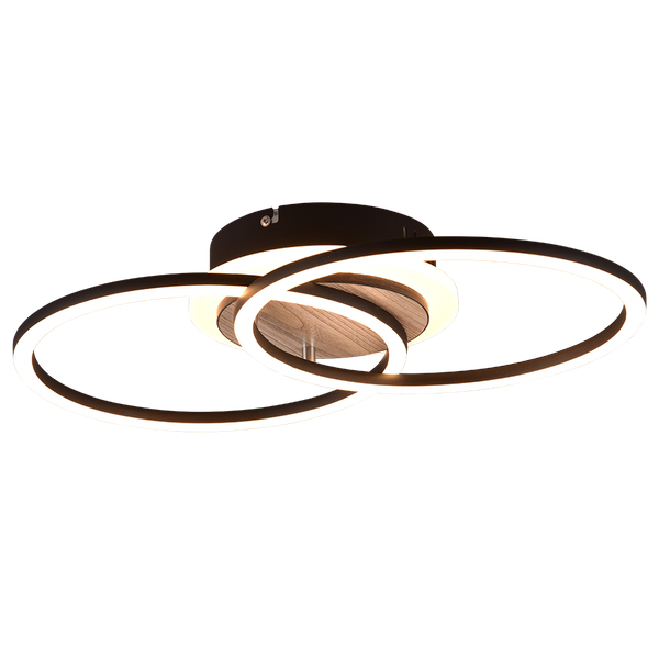 Giro LED ceiling lamp round matt black/wood image 1