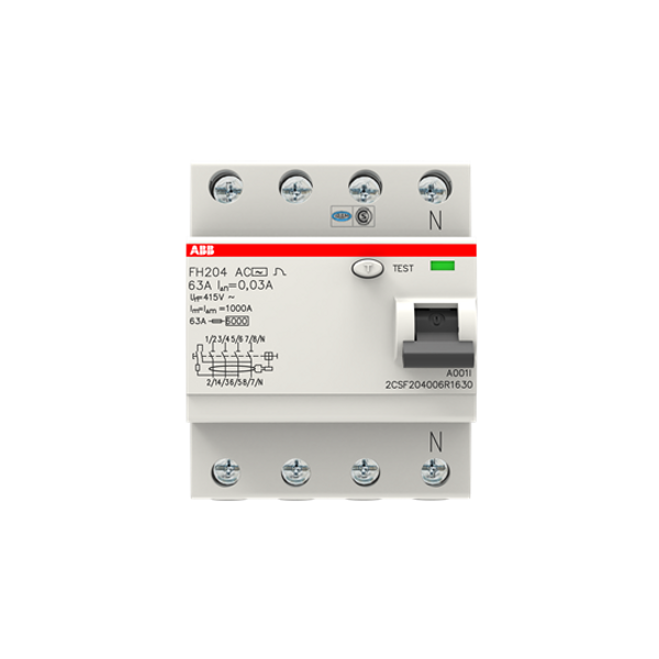 FH204 AC-63/0.03 Residual Current Circuit Breaker 4P AC type 30 mA image 1