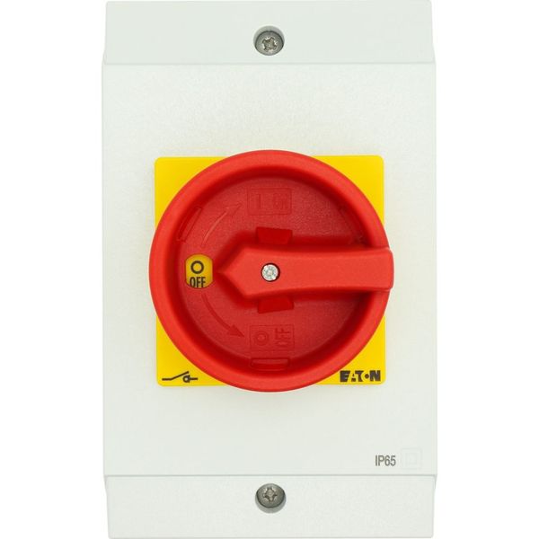 Main switch, T0, 20 A, surface mounting, 2 contact unit(s), 3 pole, 1 N/O, Emergency switching off function, Lockable in the 0 (Off) position, hard kn image 48