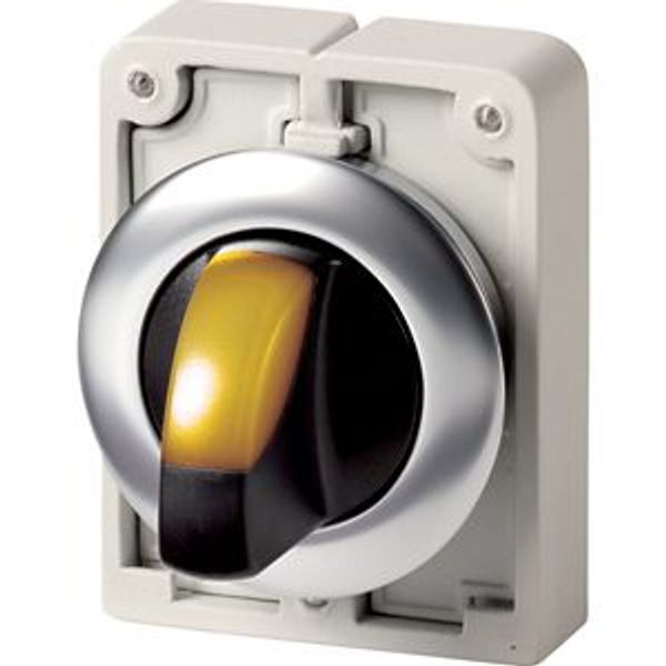 Illuminated selector switch actuator, RMQ-Titan, with thumb-grip, maintained, 2 positions (V position), yellow, Front ring stainless steel image 4