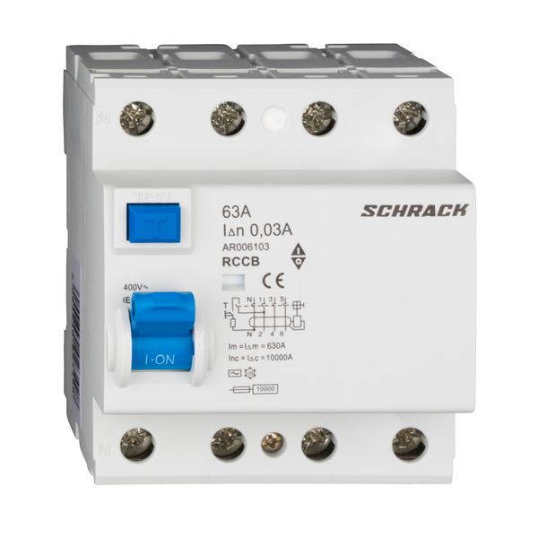 Residual Current Circuit Breaker 10kA, 63A, 4-pole, 30mA image 1