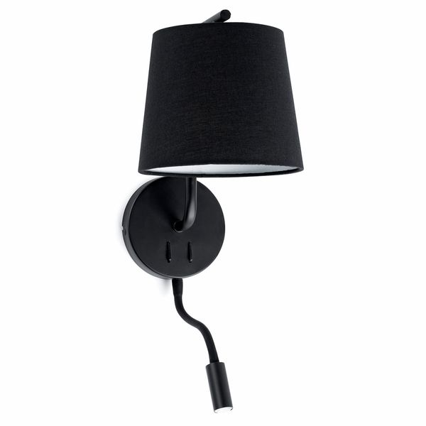 BERNI BLACK WALL LAMP WITH LED READER 1XE27 20W LE image 1