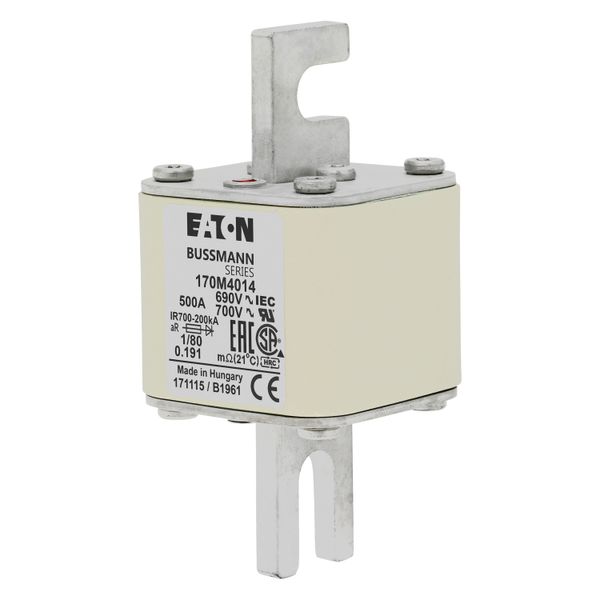 Fuse-link, high speed, 500 A, AC 690 V, DIN 1, 53 x 53 x 108 mm, aR, DIN, IEC, single indicator image 5