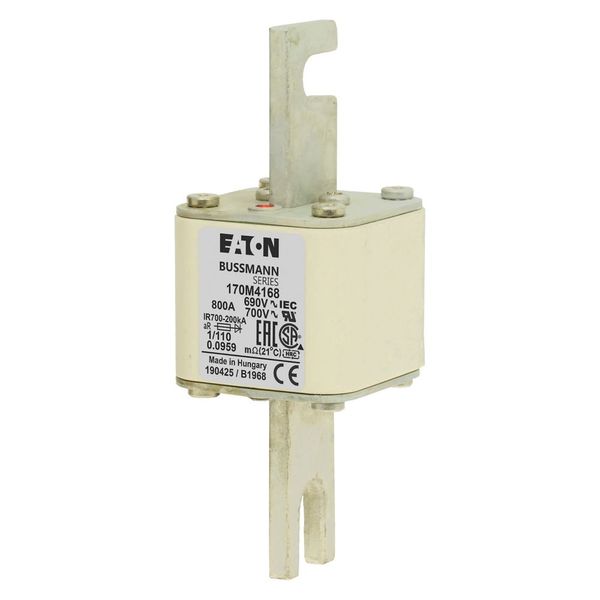 Fuse-link, high speed, 800 A, AC 690 V, DIN 1, 53 x 66 x 138 mm, aR, DIN, IEC, single indicator image 4