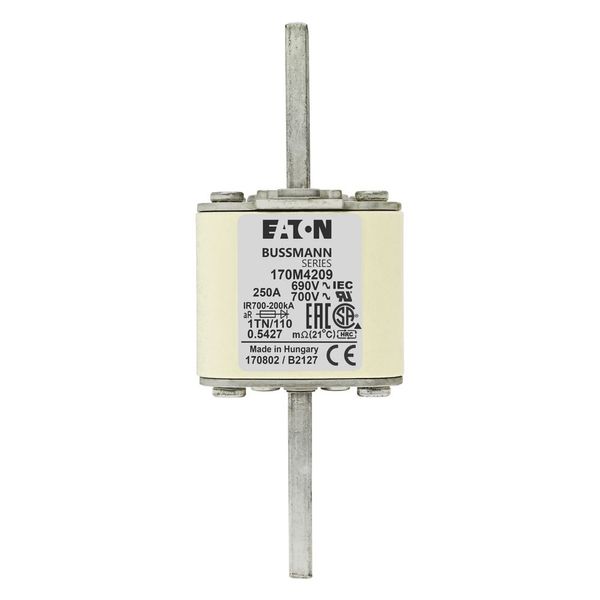 Fuse-link, high speed, 250 A, AC 690 V, DIN 1, 53 x 66 x 138 mm, aR, DIN, IEC, type T indicator image 7