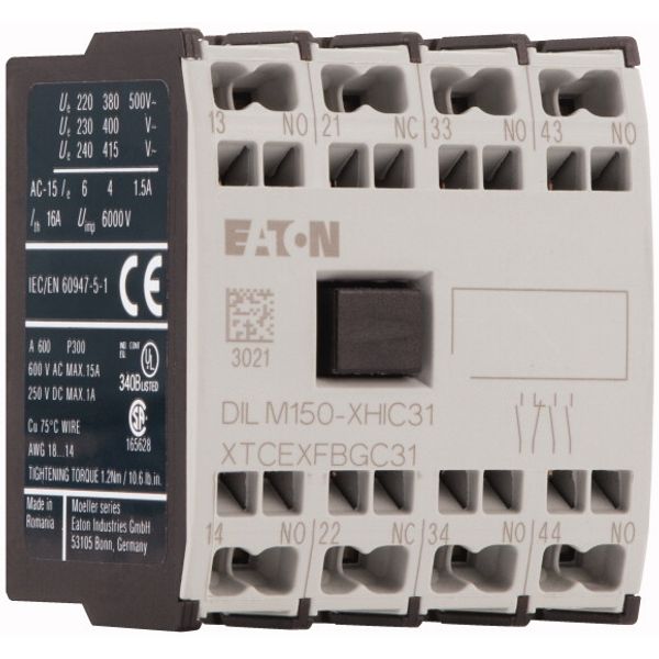 Auxiliary contact module, 4 pole, Ith= 16 A, 3 N/O, 1 NC, Front fixing, Spring-loaded terminals, DILMC40 - DILMC150 image 4