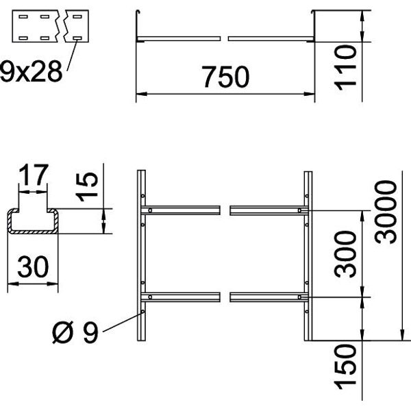 SLCS 1175 3 FT Cable ladder unperforated rung, welded 110x750x3000 image 2