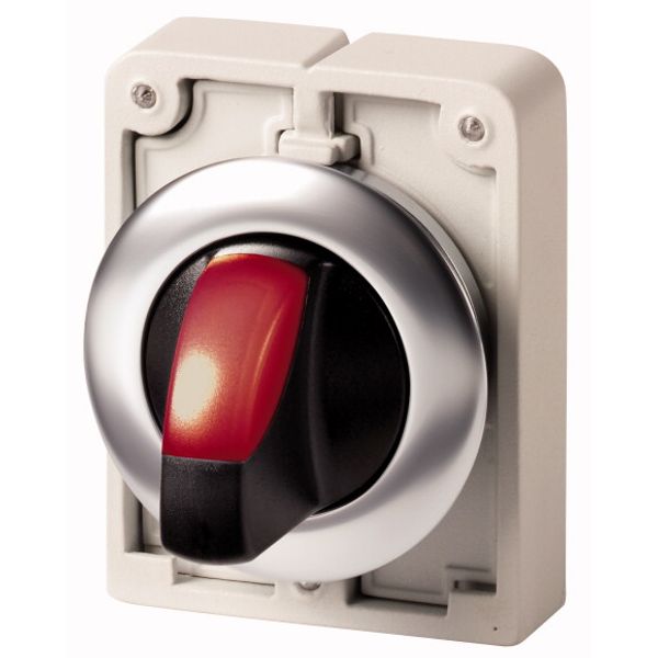 Illuminated selector switch actuator, RMQ-Titan, with thumb-grip, maintained, 2 positions (V position), red, Front ring stainless steel image 1