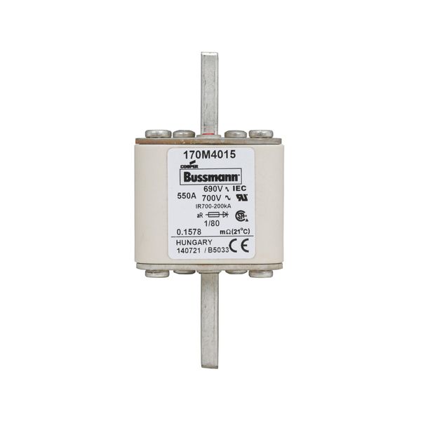 Fuse-link, high speed, 550 A, AC 690 V, DIN 1, 53 x 53 x 108 mm, aR, DIN, IEC, single indicator image 12