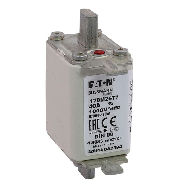 Fuse-link, high speed, 40 A, AC 1000 V, DIN 00, aR, DIN, IEC, single indicator, live gripping lugs image 25