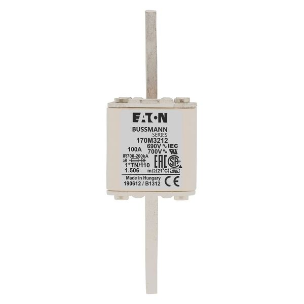 Fuse-link, high speed, 100 A, AC 690 V, compact DIN 1, 45 x 58 x 134 mm, aR, DIN, IEC, single indicator, 80 mm centres image 5