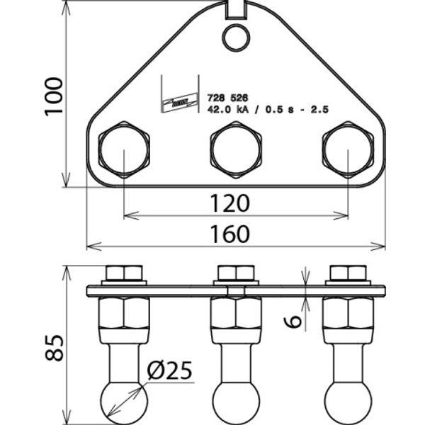 Earth connecting plate with bore 12.5mm and 3 fixed ball points D 25mm image 2