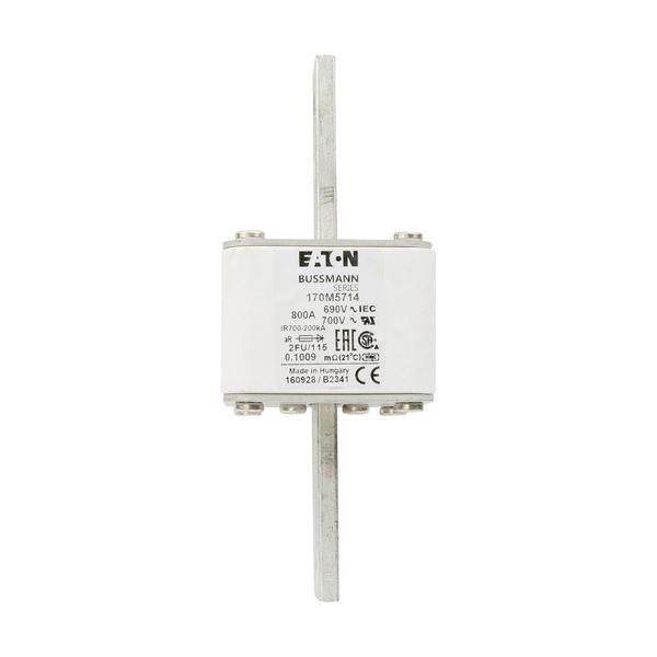 Fuse-link, high speed, 800 A, AC 690 V, size 2, 61 x 77 x 135 mm, aR, IEC, UL, no indicator, 115 mm centres image 14