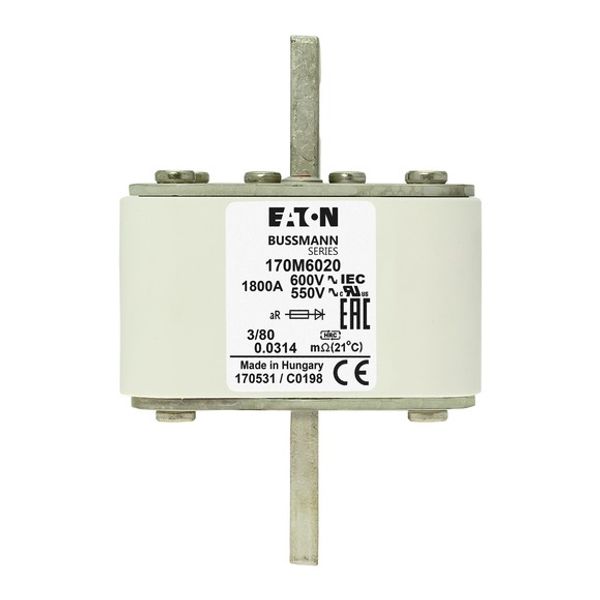 Fuse-link, high speed, 1800 A, AC 600 V, DIN 3, 76 x 76 x 109 mm, aR, DIN, IEC, single indicator image 2