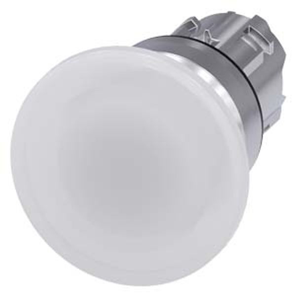 Illuminated mushroom pushbutton, 22 mm, round, metal, shiny, white, 40 mm, momentary  3SU1051-1BD60-0AA0-Z Y13 image 1