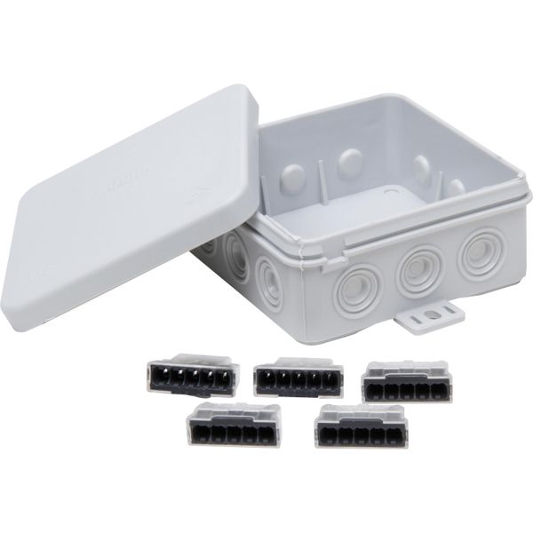 Junction box 85x85x40mm with 5-pin plug-in terminals, professional pack: 10 pieces, color: gray image 1