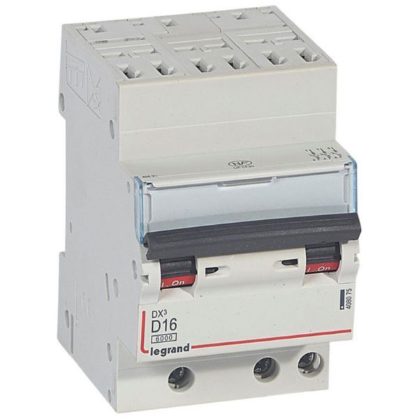 DX³6000 10kA high inlet automatic low outlet screw circuit breaker 3P 400V~ - 16A - D curve - for optimized HX³ comb image 1