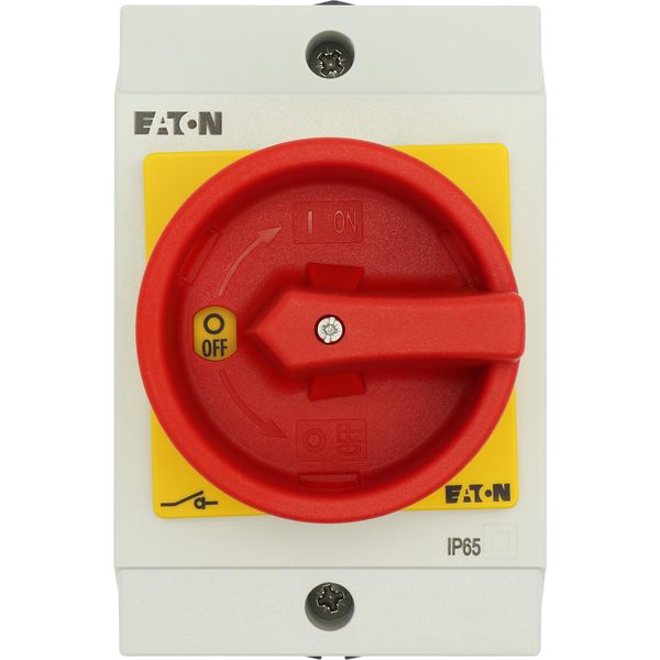 Main switch, T0, 20 A, surface mounting, 1 contact unit(s), 1 pole, Emergency switching off function, With red rotary handle and yellow locking ring, image 48