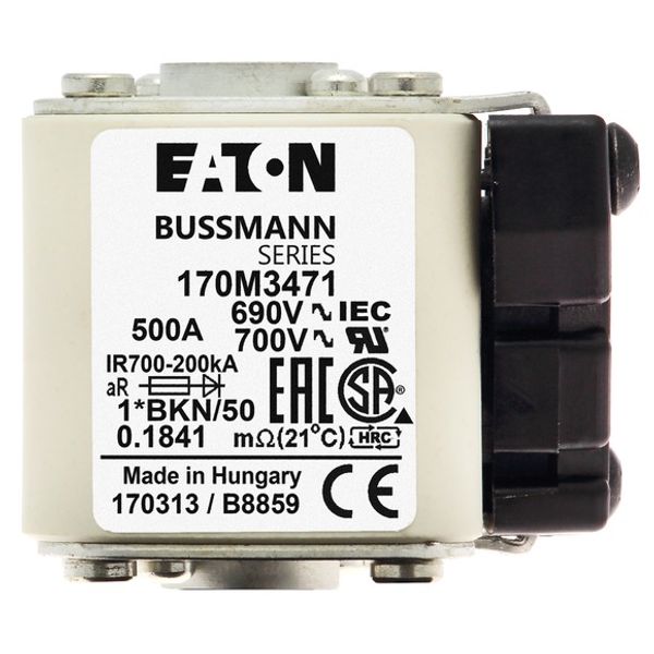 Fuse-link, high speed, 500 A, AC 690 V, compact size 1, aR, IEC, UL, single indicator image 2